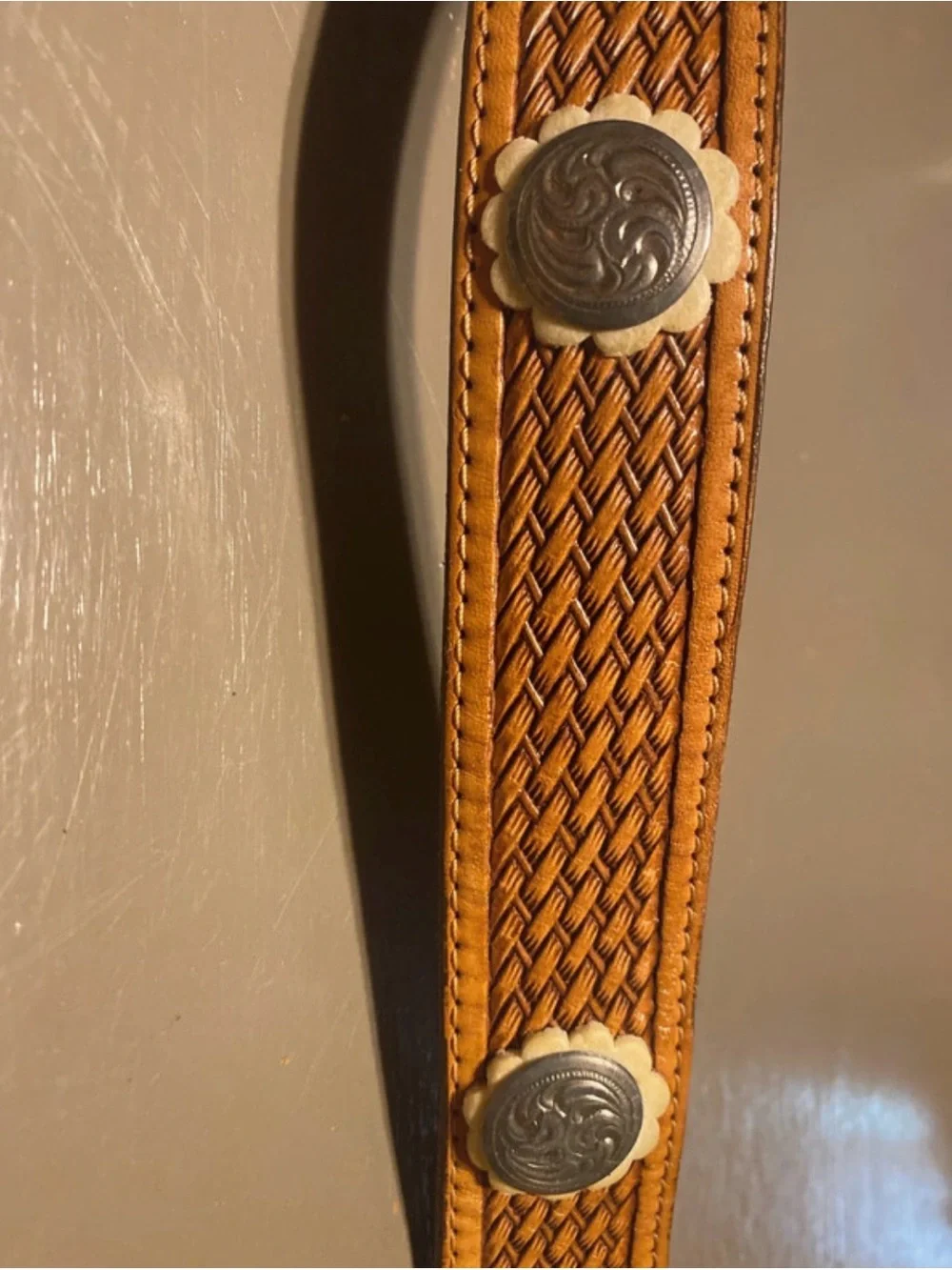 Circle Y Made in Texas Basket Weave Leather Western Belt Size 26 Silver